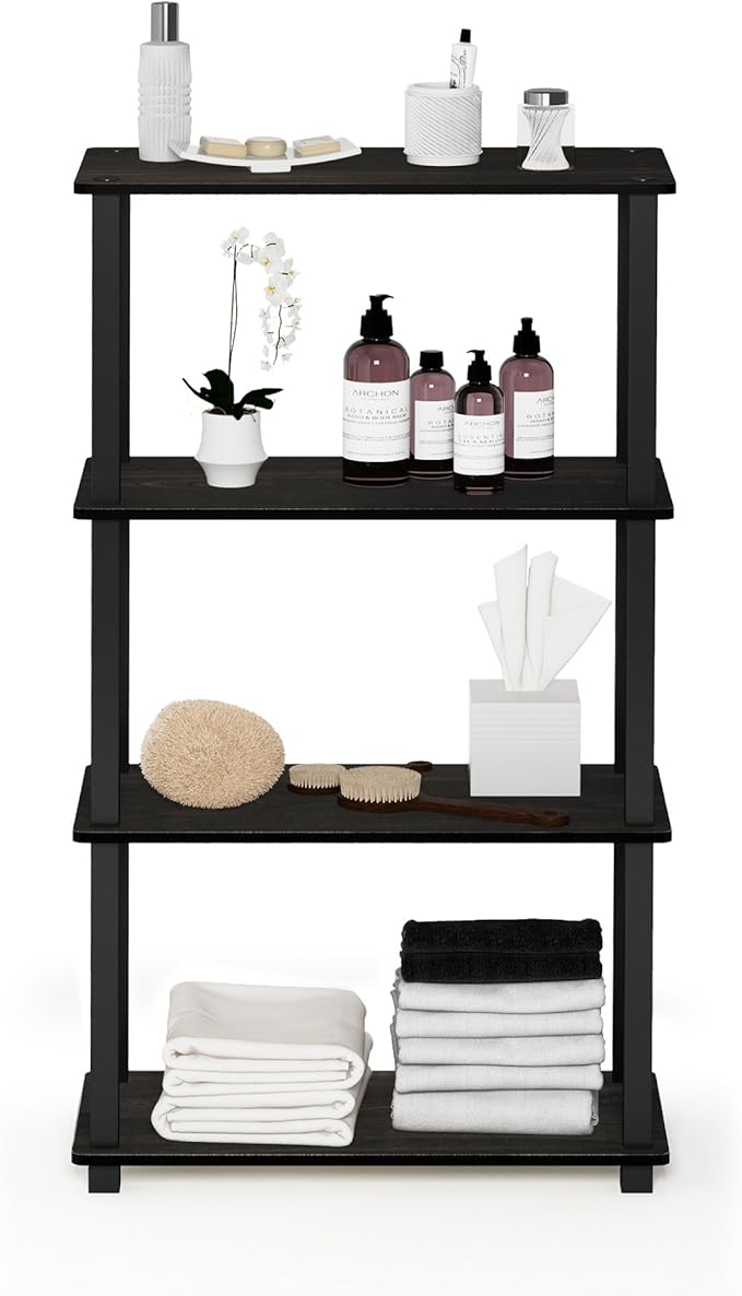 Furinno TURN-S-TUBE Storage Shelves, 4-Tier Book Shelf, Corner Shelf, Toolless Open Shelves, for Organization and Storage, Living Room, Garage, Home Office, Espresso