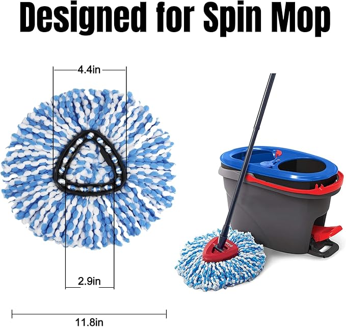 9 Pcs Spin Mop Replacement Heads, 360° Easy Wring Spin Mop 100% Microfiber Refill, Easy Cleaning Spin Mop Heads, 2 Tank System Replace Head for Easy House Cleaning Floor Mopping, Blue&White