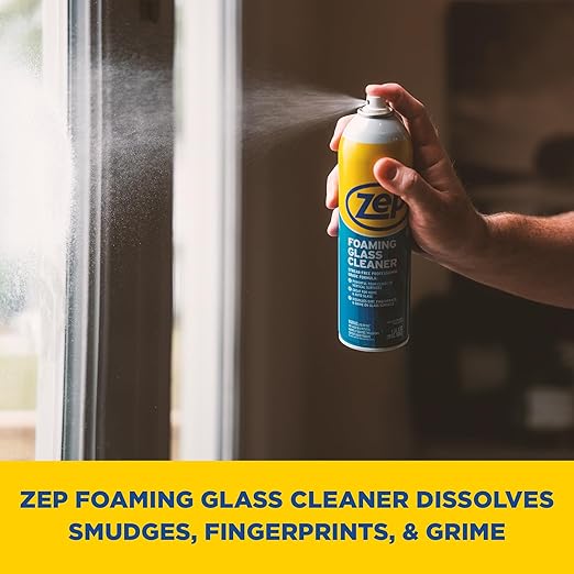 Zep Foaming Glass and Plexiglass Cleaner - 19 oz (Case of 4) ZUFGC19 – Foaming Formula that clings to Vertical Surfaces for Streak-Free Glass Cleaning