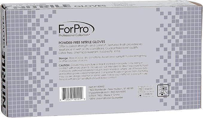 ForPro Disposable Nitrile Gloves, Chemical Resistant, Powder-Free, Latex-Free, Non-Sterile, Food Safe, 4 Mil