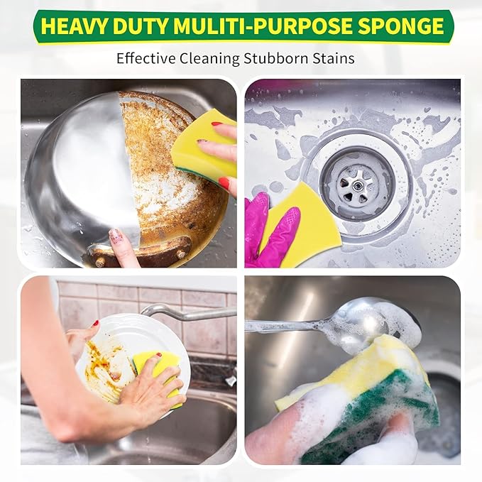 HOMERHYME Heavy Duty Sponges 60 Pack, Double-Side Scratch-Free Dish Sponges for Kitchen, Sturdy Multipurpose Cleaning Supplies for Home, Kitchen, Bathroom & Household