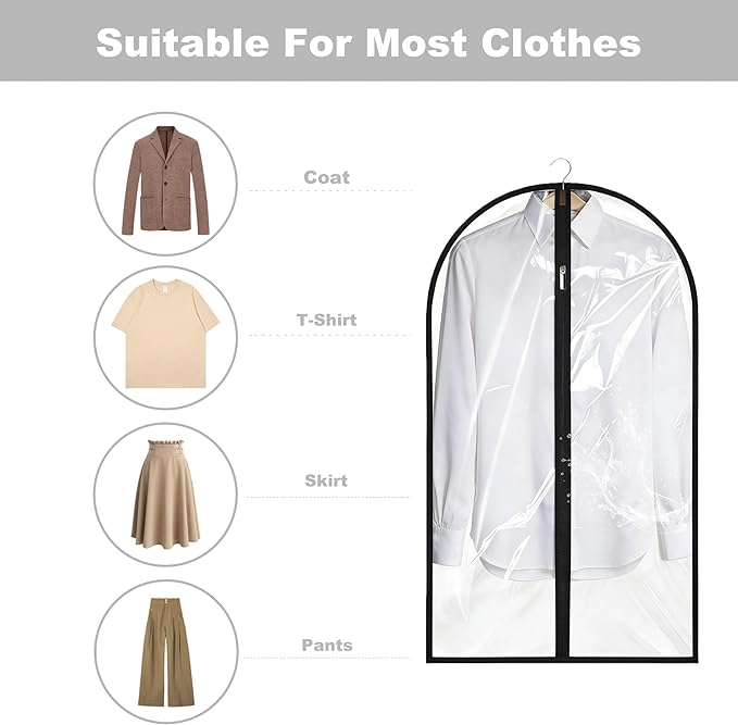 Garment Bags for Hanging Clothes, 45'' Suit Bag Cover for Storage and Travel, Dress Bags for Gowns Long (Clear)