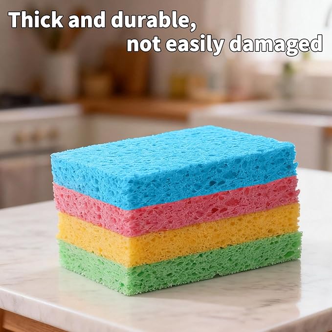 12 Pcs 4 Color Compressed Cleaning Sponge Reusable Non Scratch Cleaning Sponge for Kitchen Dish Washing Heavy Duty Scrub Kitchen Sponges for Clean Cookware Bathroom Cars