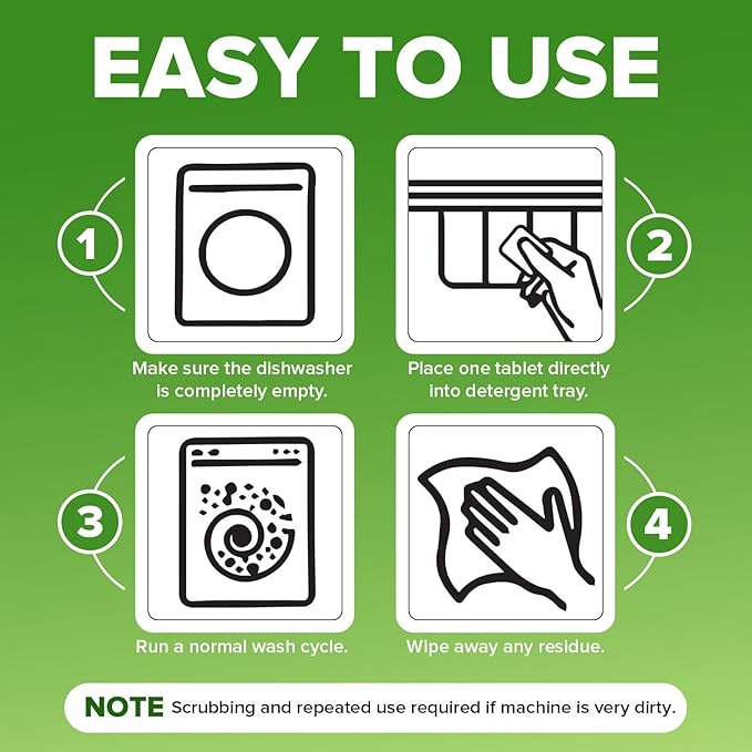 Renuv® Heavy Duty Dishwasher Cleaner & Deodorizer Tablets, Descaler, Deep Cleaning, Natural Odor & Smell Remover, Calcium, Limescale, Hard Water Marks, Grease, Septic Safe Pods (12 Tabs 1 Yr Supply)