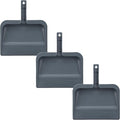 Superio Clip-On Dustpan with Rubber Lip - 10-inch Wide Durable Plastic Dust Pan with Comfort Grip Handle, Grey, 3-Pack