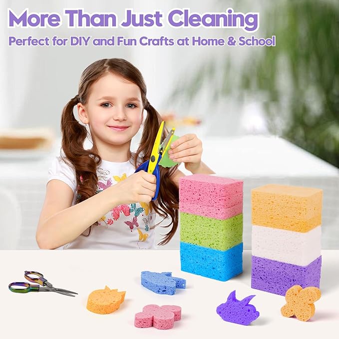 18 Pack Compressed Cellulose Sponges, 6 Color Assorted Kitchen Cleaning Sponges, Natural Wood Pulp, Scratch-Free, Durable & Reusable, Multipurpose Household & Dishwasher Safe