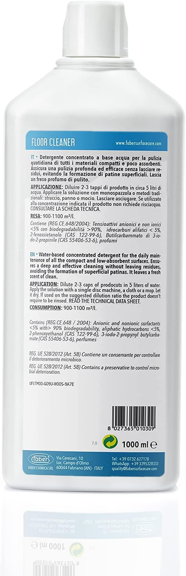 FABER Tile Floor Cleaner – Mop Cleaning Solution – 1L Concentrated Neutral Detergent for Daily Floor Cleaning - Quick Shine Floor Cleaner - Tile Cleaner Liquid Suitable for Porcelain & Ceramic Tiles