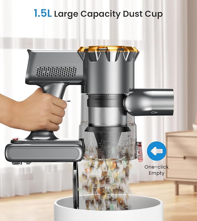 CHEBIO Cordless Vacuum Cleaner, 500W/45Kpa Vacuum Cleaners for Home with LED Display, 8 in 1 Lightweight Stick Vacuum with 60Min Runtime, Anti-tangle, Wall Mount Charging for HardFloor/Carpet/Pet Hair
