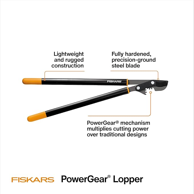 Fiskars 32" PowerGear Bypass Loppers, Patented Mechanism Multiplies Force 3x to Reduce Strain, Heavy-Duty Precision-Ground Steel Blade for Living Growth, Trims Tree Branches up to 2" Diameter