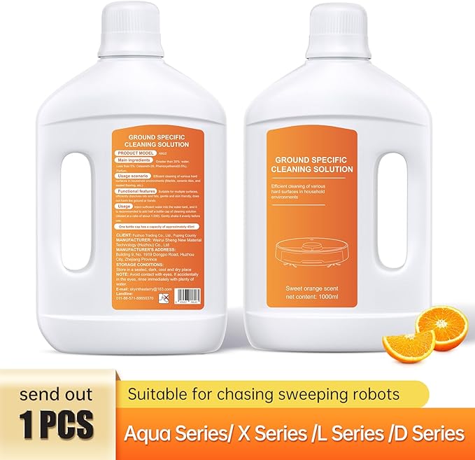 Orange Floor Cleaning Solution 1L Compatible with Dreame Wet & Dry Vacuum and Robot， Residue & Streak Free,Suitable for All Robot Vacuum Cleaners and Wireless Wet Dry Dual-Use Vacuum Cleaners