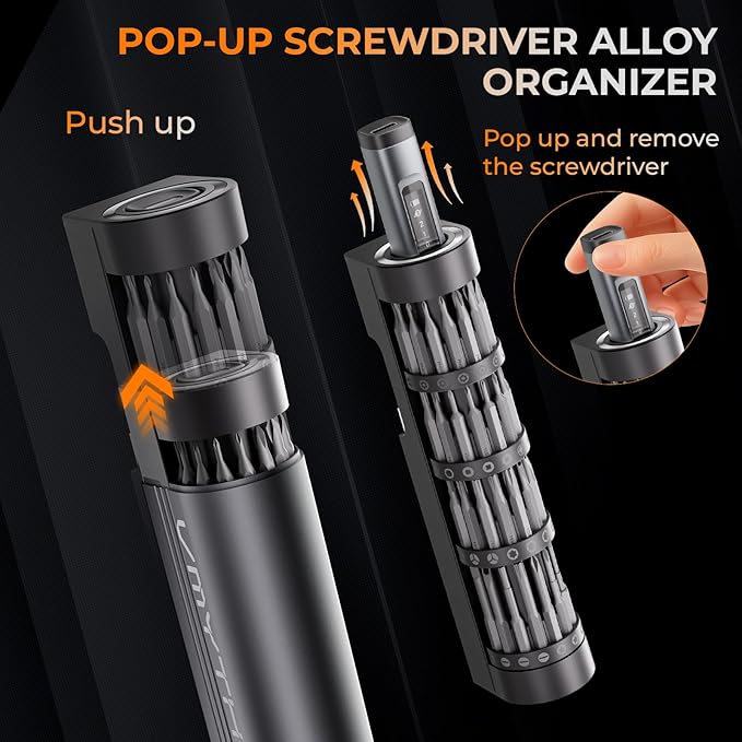 Mini Electric Screwdriver Cordless Set,60 PCS Magnetic Bits Screwdriver Set with 3-Level Torque,LCD Display,Demagnetizer/Magnetizer,LED Lights,Repair Tool Kit for Camera,Toys,Phone