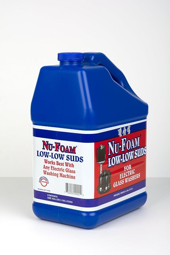 Nu-Foam Low Low Suds Liquid Detergent for Bar Glassware - Original Streak-Free Solution - Hand Washing Bar, Tavern, Brewery Supplies - Concentrated - 1 Gallon (Pack of 2) (1 Gallon (Pack of 2))