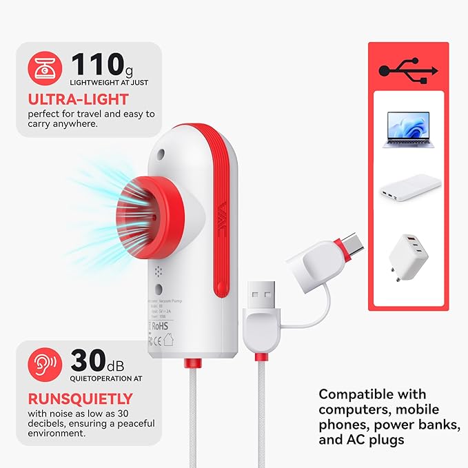 Vacuum Bags for Travel with USB & TYPE C Pump,Vacuum Seal Travel Bags,15 Pack Carry-on Size Vacuum Storage Bags for Luggage and Suitcase,Space Saver for Clothes and Travel(Red)
