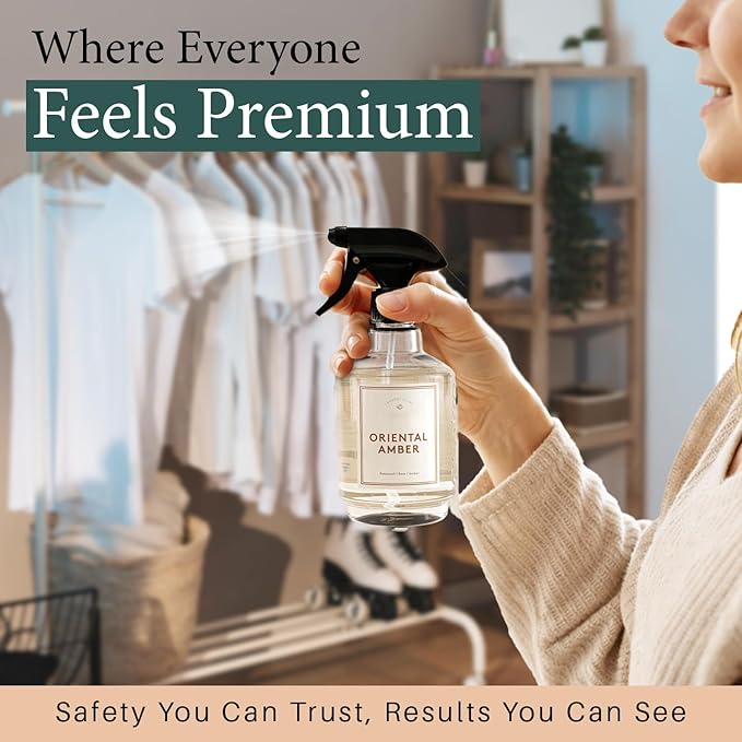 Chakra Freshener Fabric Spray - Long-Lasting Multi-Purpose Laundry Scent for Bedding, Clothes & Home Fabric Deodorizer, Luxury Room Deodorizer, Linen Spray w/Trigger, 16.9 fl oz, Oriental Amber