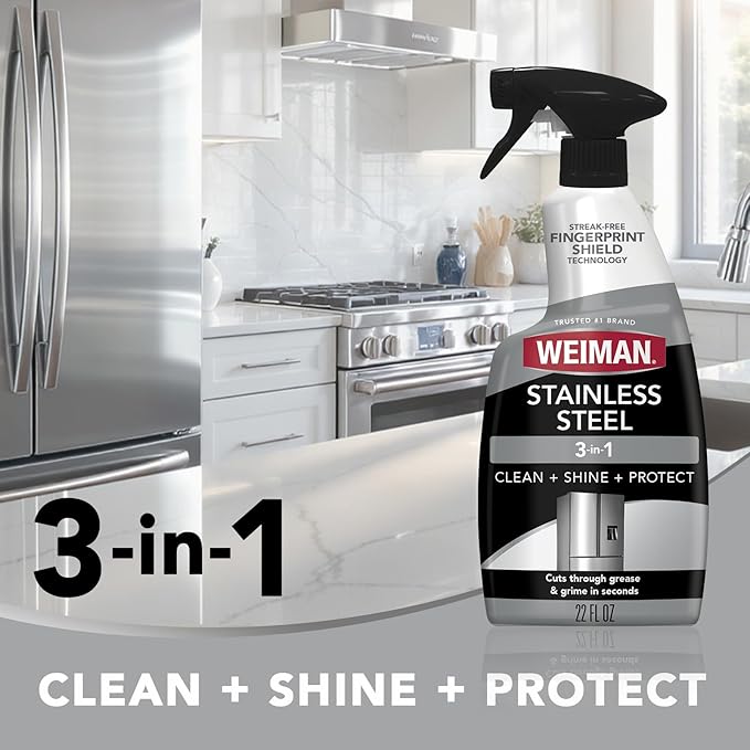 Weiman Stainless Steel Cleaner & Polish, Anti Fingerprint Spray Stainless Steel Cloth, Water Spots & Grease, No Streaks or Residue, Safe for Metal Polish, Chrome, Appliances, Fridge, Sinks & Grills