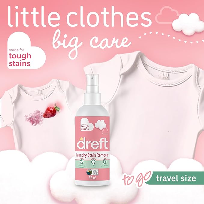 Dreft Stain Remover for Baby Clothes and Hypoallergenic Baby Stain Remover Spray, Travel Size Stain Treater, 3 Fl Oz ( Pack of 2)