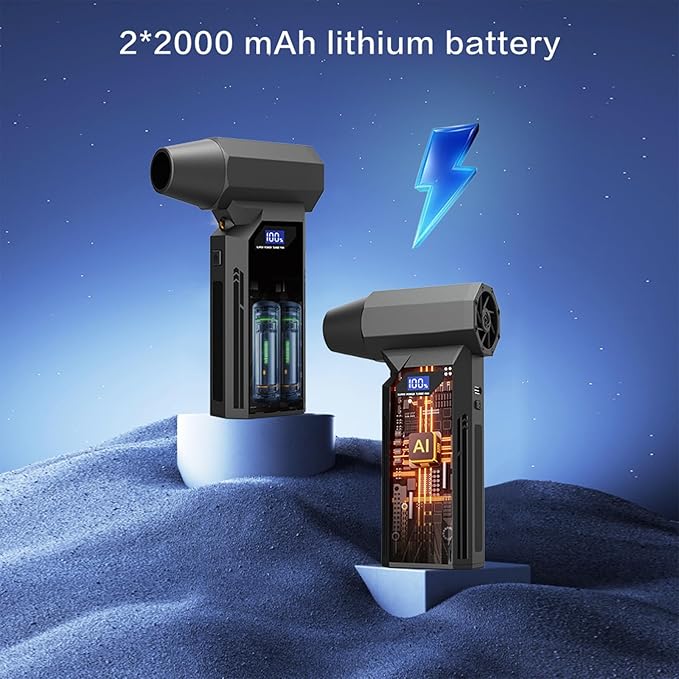 Compressed Air Duster-110000RPM Super Power Electric Air Duster, 3-Speed Adjustable Rechargeable Cordless Air Blower with Fast Charging for PC Keyboard Cleaning, Car, Home,Outdoor，5 Nozzle