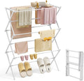 KINGBOARD Clothes Drying Rack, Collapsible Drying Rack Clothing with 11 Poles, 3-Tier Laundry Drying Rack, Small Clothes Drying Rack Foldable for Baby Clothes Sock Towel, 25lb Capacity, White & Grey