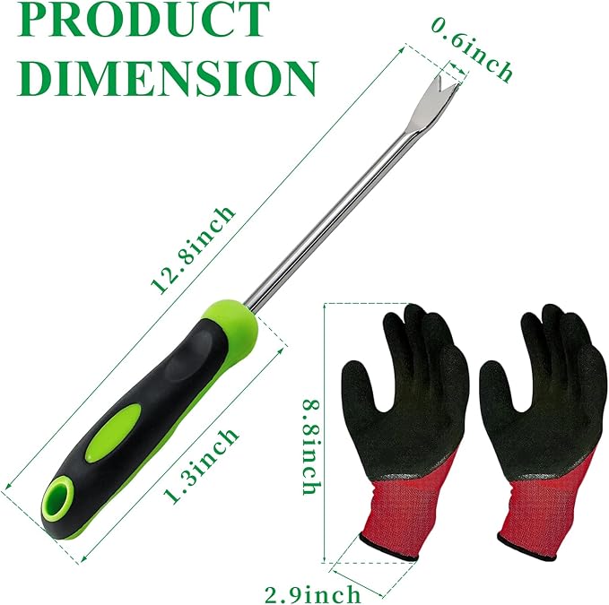 1 Pieces Hand Weed Puller Tool with Gloves, Stainless Steel Pronged Garden Weed Remover Tool, Garden Weeder Tool for Lawn Farmland Transplant Gardening Plant Tool