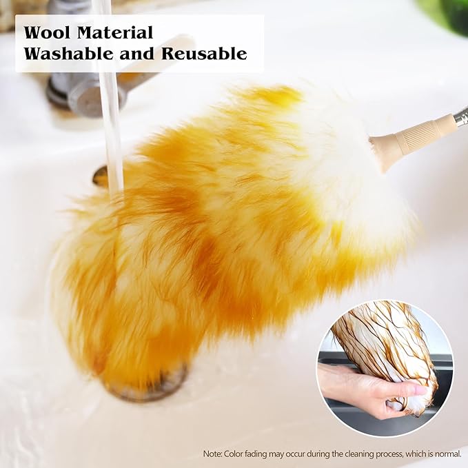 Lambswool Extendable Duster, 32-98 Inch Anti-Static Flexible Head Stainless Steel Pole for High Ceilings, Fans, Interior & Roof Dusting(one Pack)