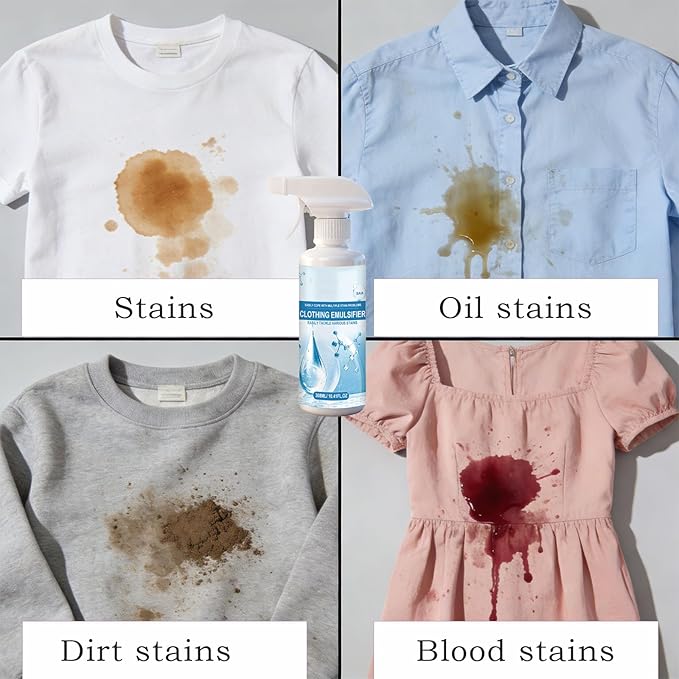 Clothing Emulsifier Stain Remover, Non Ionic Emulsifier Stain Remover, 10oz Clean Shop Non-Ionic Laundry Pre-Treatment Spray for Grease, Oil, Food on Clothes & Shoes (308ml)
