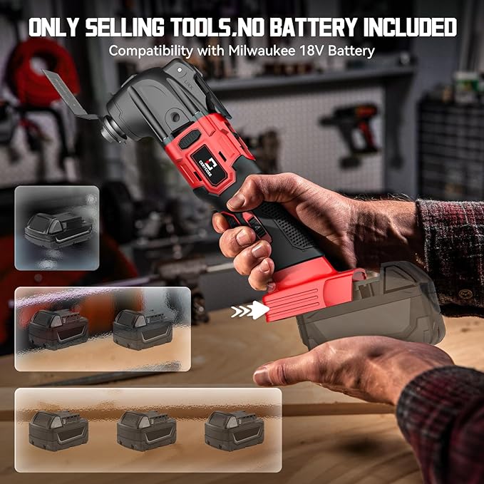 Cordless Oscillating Tool Compatible with Milwaukee 18V Battery, 21000 OPM Max Brushless-Motor Tool with Auxiliary Handle, Oscillating Multi-Tool for Scraping, Sanding,Cutting Wood(Tool only)