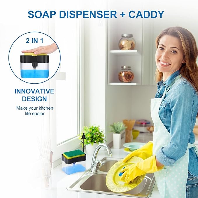 New 2026 Version Premium Quality Dish Soap Dispenser - Countertop Kitchen Soap Dispenser, Sink Dish Washing Soap Dispenser 13 Ounces (Sponge Included)