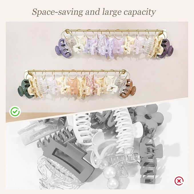 SNOWSTAR Metal Claw Clip Organizer Holder, Hair Clip Holder and Storage for Women and Girl,Claw Clips Hanger Display Hair Accessories for Wall Door Closet,Gold(2PCS)