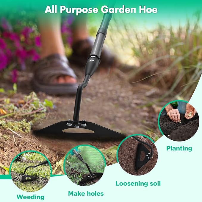 Lilyvane Hoe Garden Tool with 70Inch Long Handle, Heavy Duty Garden Hoes for Weeding Loosening Soil Digging Planting Ridging, Handy Hoe Gardening Tools Weeding Hoe