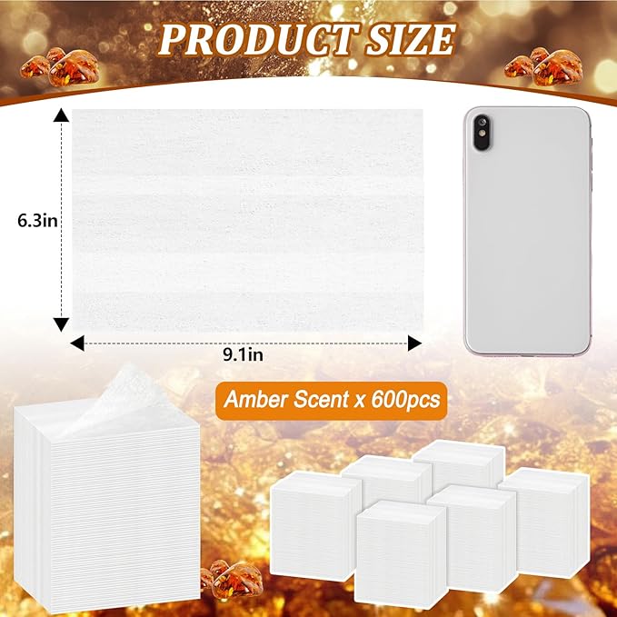 600 Count Dryer Sheets Bulk Fabric Softener Amber Scent Dryer Sheets Naturally Softens and Removes Static Cling, Ideal for Large Households, Sensitive Skin