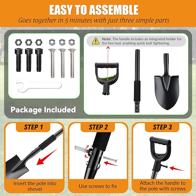 Garden Shovels for Digging, 31 Inch Small Shovel, Heavy Duty Metal Digging Shovel with D-Handle Grip, Short Kids Shovels for Digging, Mini Spade Shovel for Gardening, Camping, Beach, Car, Snow Removal