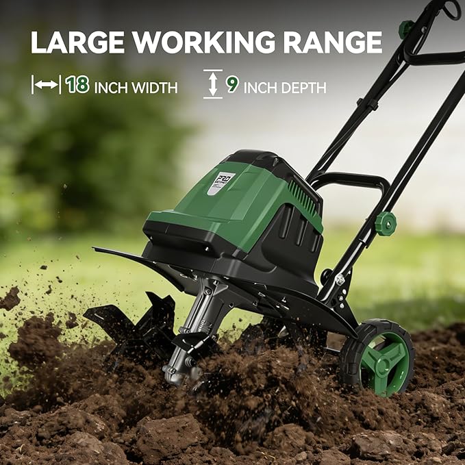 Prostormer Electric Tiller for Gardening, 18” Tilling Width & 9” Working Depth, 1800W 15A Corded Rototiller Cultivator with 24 Steel Tines for Soil Cultivation, Weeding and Lawn Care