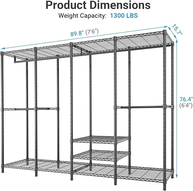 VIPEK V40C Plus Heavy Duty Clothes Rack with Oxford Fabric Cover, Extra Large Covered Clothing Rack for Hanging Clothes Portable Wardrobe Closet Black Closet Rack with Grey Cover, Max Load 1300lb
