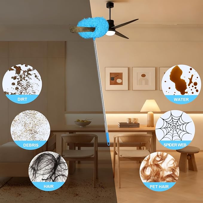 Eunice 13-49.7 Inches Ceiling Fan Duster with Extension Pole, 4-Claw and Round Heads, Adjustable and Removable Fan Cleaner Blade for High Ceiling, Window Door Furniture (Blue)