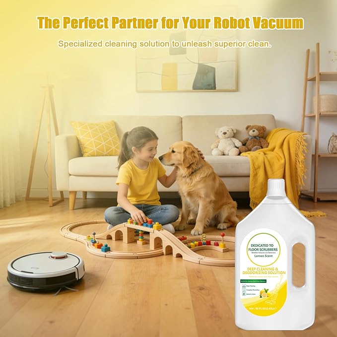 Floor Cleaning Solution Compatible with Tineco – 82 FL OZ Lemon Floor Cleaner – Long-Lasting, Zesty Scent – For All Cordless Wet/Dry Vacuum Mop Cleaner & Robot Vacuums with Mopping
