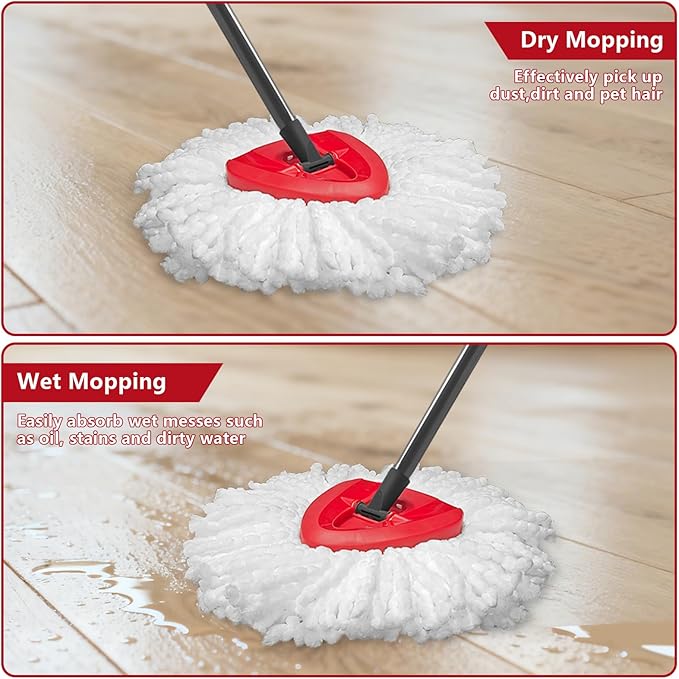 Easywring 1-Tank System,Mop Replacement Heads for O-Ceda Replace , Spin Mop Heads Replacements, Microfiber Spin Mop Refills, Easy Cleaning Head Replacement (1 Base+3pcs White)