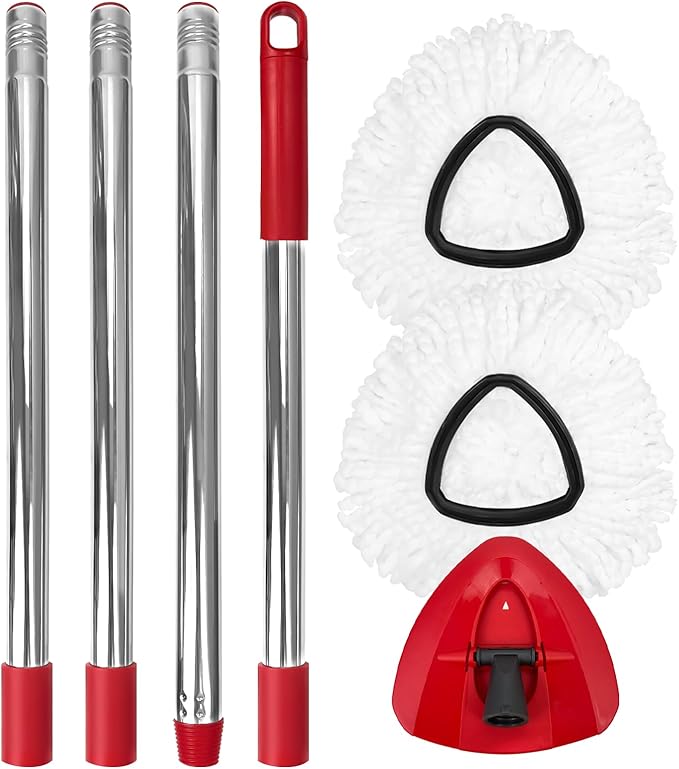 Mop Head Replacement Set for O-Ceda EasyWring 1-Tank System, Includes 2 Spin Mop Replacement Head, 1 Handle (30-58in Adjustable 4-Section Pole), 1 Spin Mop Base