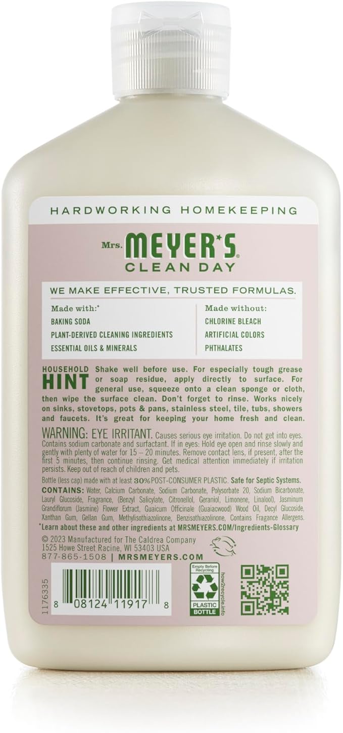 MRS. MEYER'S CLEAN DAY Baking Soda Cream Cleaner, Cuts Grease, Scratch-Free Polish, Plant-Derived Cleaning Ingredients, Apple Blossom, 16 Fl Oz, Pack of 2