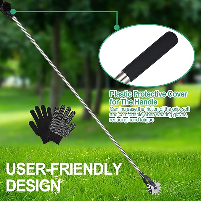 Wheel Rotary Edger, Adjustable 63” Manual Lawn Edger Tool with Gloves, Stainless Steel Trimmer for Sidewalk, Grass and Weed Edging, Ideal for Garden Landscaping and Yard Maintenance