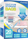 Fygrip Vacuum Storage Bags with Hand Pump, Plastic Packaging Bags, 80% Space Saver Vacuum Seal Bags for Clothing, Travel Lugggage, Blankets, Comforters, 20 Combo