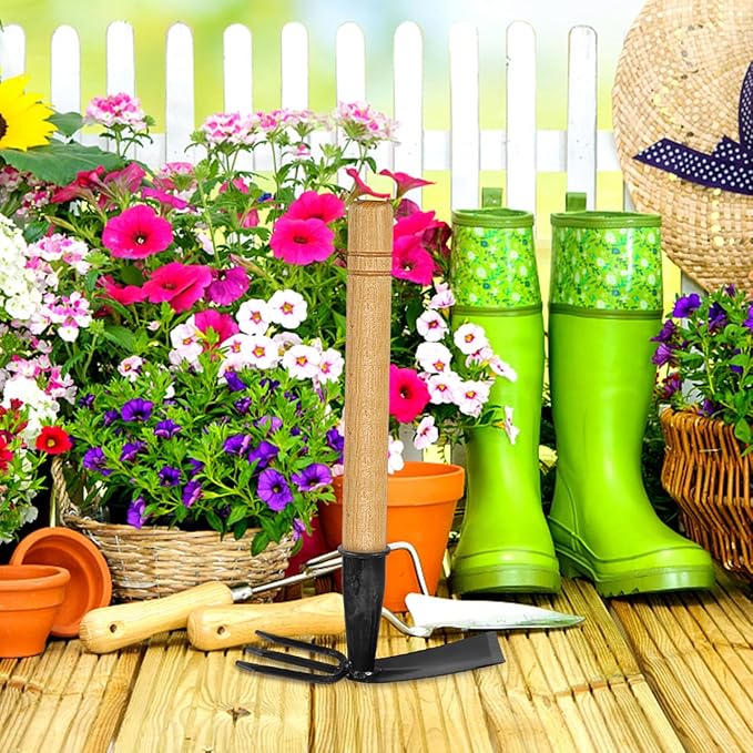 ARTIBETTER Garden Hoe Tool 8 Inch Steel Hollow Hoe with Wooden Handle for Weeding and Soil Loosening Lightweight Hand Gardening Tool for Lawn and Patio