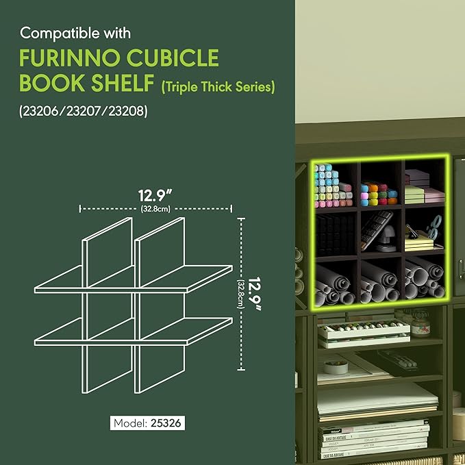 Furinno Cubicle Cube Insert, 9-Compartment Cube Organizer, Geometric Shelf Accessory, Fits into Furinno Triple Thick Cubes, IKEA Kallax, for Organizers and Storage, Black Dark Oak