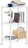 M MZG 3 Tier Shelf Metal Storage Shelves Wire Rack Closet Organizers with Wheel for Garage Kitchen Bathroom Laundry White 11.8" D x 17.7" W x 29.8" H