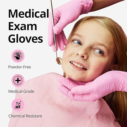 Pink Nitrile Gloves, 3-mil, Industrial Gloves Disposable Latex Free, for Cleaning & Esthetician, Rubber Powder-Free, 100-ct Box (X-Large)