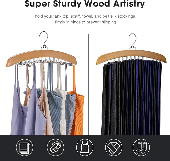 Tie Hanger 2 PCS 24 Hooks Tie Racks for Men Closet, Tie Rack with Upgraded 360°Rotating,Tie Hangers for Men,Tank Top Hanger,Neck Tie Organizer,Belts Scarves Accessories for Bras,Tank Tops
