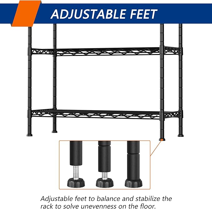 Soywey 5-Shelf Adjustable Heavy Duty Storage Shelving Unit, Metal Organizer Wire Rack for Laundry Bathroom Kitchen Pantry Closet, Black