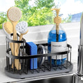 Sponge Holder for Kitchen Sink with High Brush Holder, [Stay-Dry Anywhere & No Drainage Needed] Rustproof Stainless Steel Kitchen Sink Caddy Organizer with Water Absorbing Stone Tray, Black