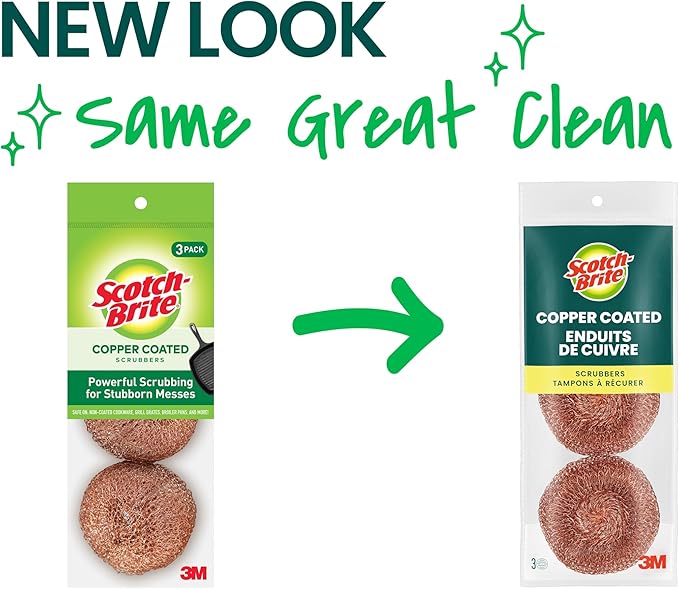 Scotch-Brite Copper Coated Scrubbers, Scouring Pads for Cleaning Tough Baked-On Messes, Metal Scrubbers for Cleaning Dishes, 3 Scrub Pads