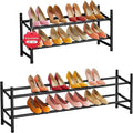 Tajsoon Expandable Shoe Rack for Closet 2 Tier, 28“-41“ Adjustable & Stackable Shoe Shelf Storage, Metal Shoe Rack Organizer for Front Door Entrance, Closet, Garage, Entryway, Black