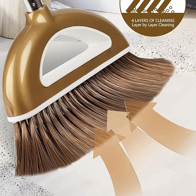 Household Broom Set - Long Handle Broom & Dustpan for Indoor/Outdoor Use, Quick Sweeping for Kitchen, Room, Lobby
